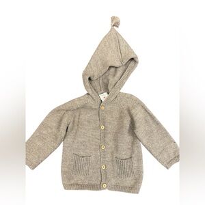 Bonpoint Baby Alpaca Hooded Knit Cardigan - Light Taupe 18m